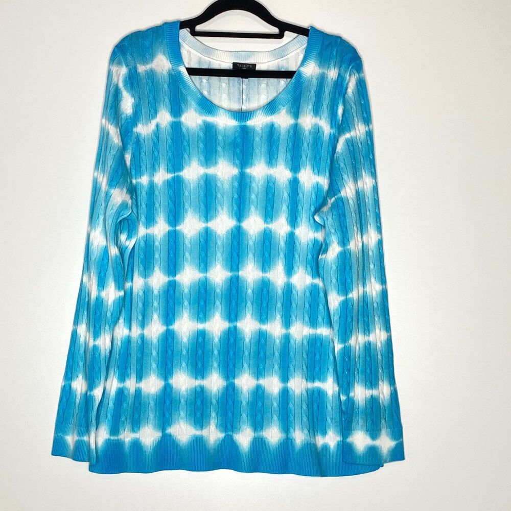 New Talbots Linear Tie Dye Cable Knit Crew Neck Sweater Women's Plus Size 1X - Picture 2 of 7